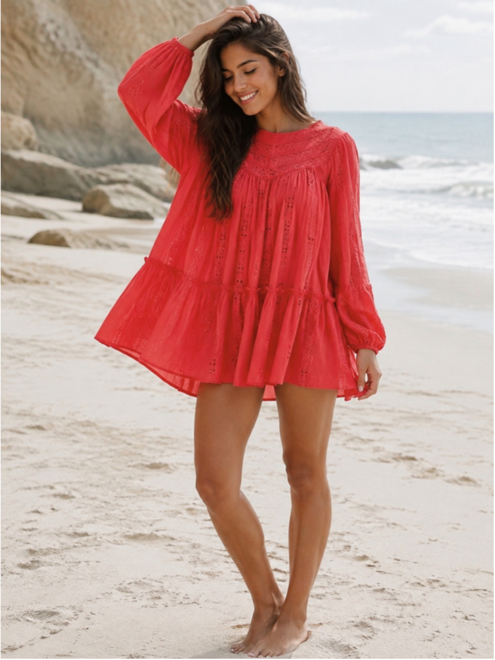 Free People kiss tunic Women's Boho Open Back Balloon Sleeve